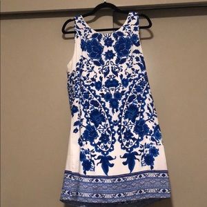 Blue and white flower patterned dress